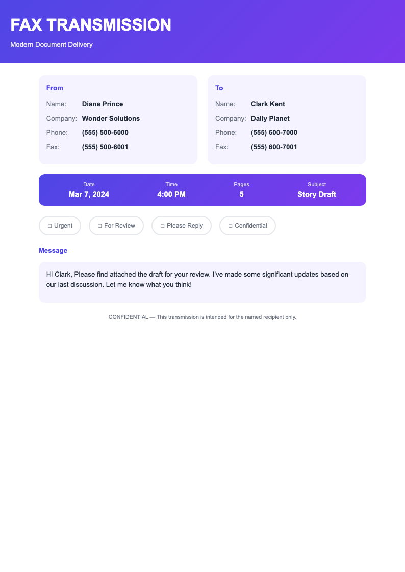 Gradient modern fax cover page